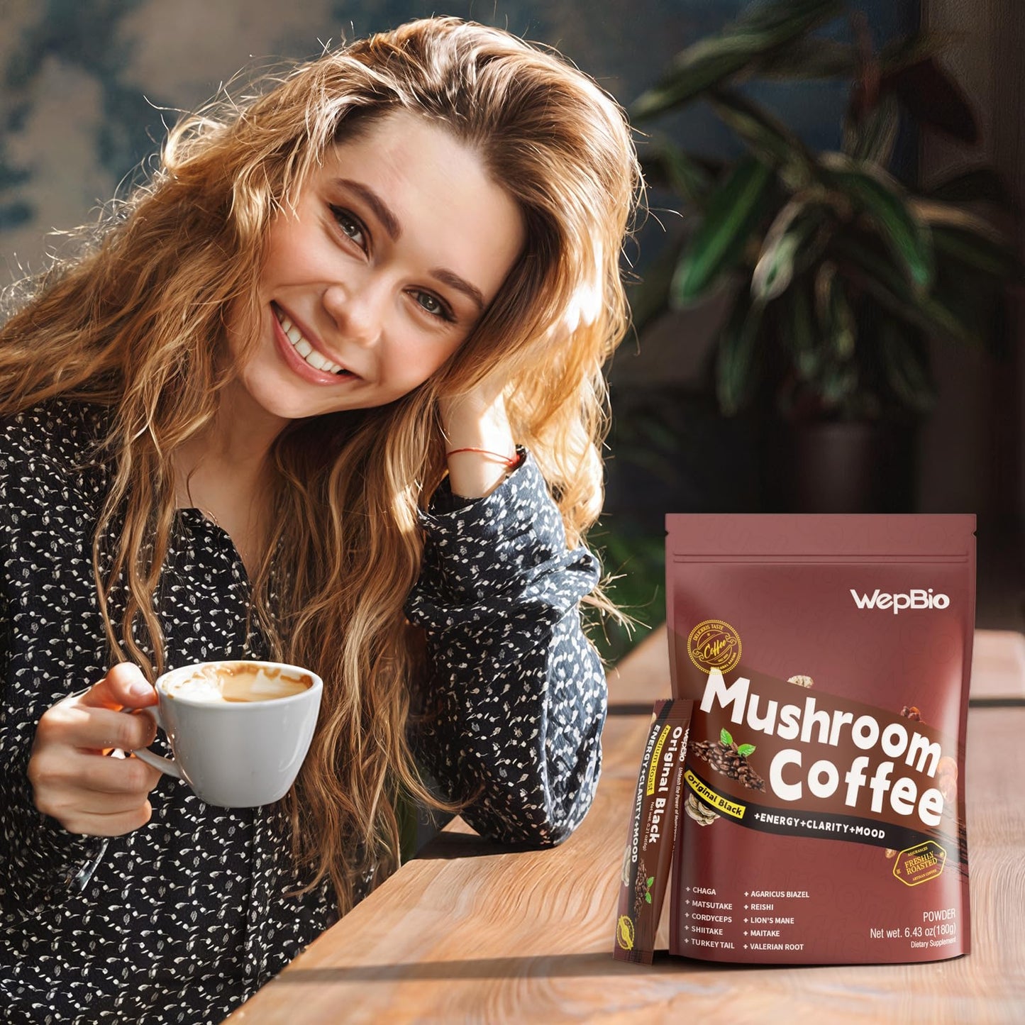 WepBio Mushroom Coffee Original Black 11 in 1 – Adaptogenic Ashwagandha KSM-66