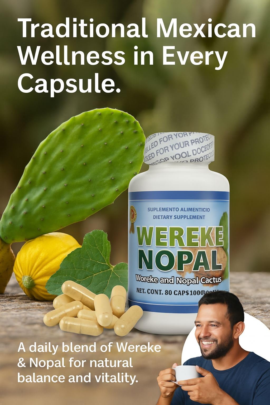 Wereke & Nopal Capsules – 60 Count (1000 mg Each) – Natural Herbal Supplement – Traditional Mexican Blend by Lo + Natural