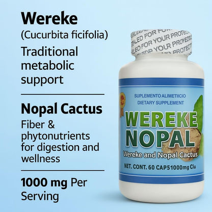 Wereke & Nopal Capsules – 60 Count (1000 mg Each) – Natural Herbal Supplement – Traditional Mexican Blend by Lo + Natural