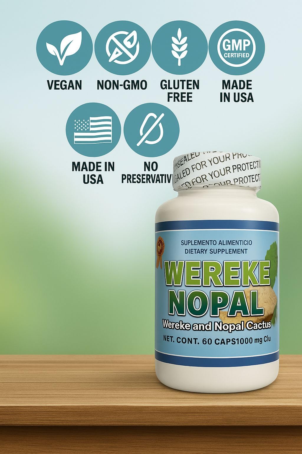 Wereke & Nopal Capsules – 60 Count (1000 mg Each) – Natural Herbal Supplement – Traditional Mexican Blend by Lo + Natural