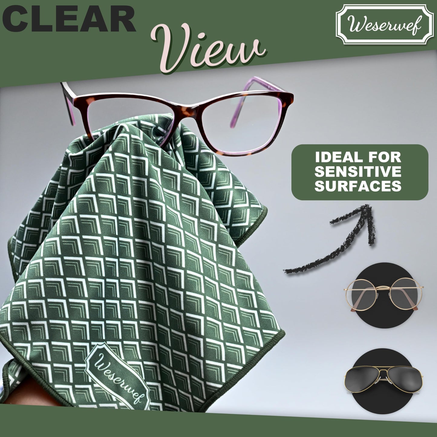 WESERWEF Microfiber Cleaning Cloth 12x12 in – Scratch-Free for Glasses & Screens (Wave)