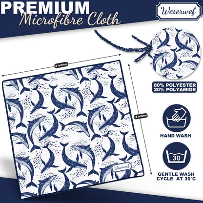 WESERWEF Design Microfiber Glasses Cleaning Cloth – 12 x 12 in Ultra-Soft & Scratch-Free (Whales)