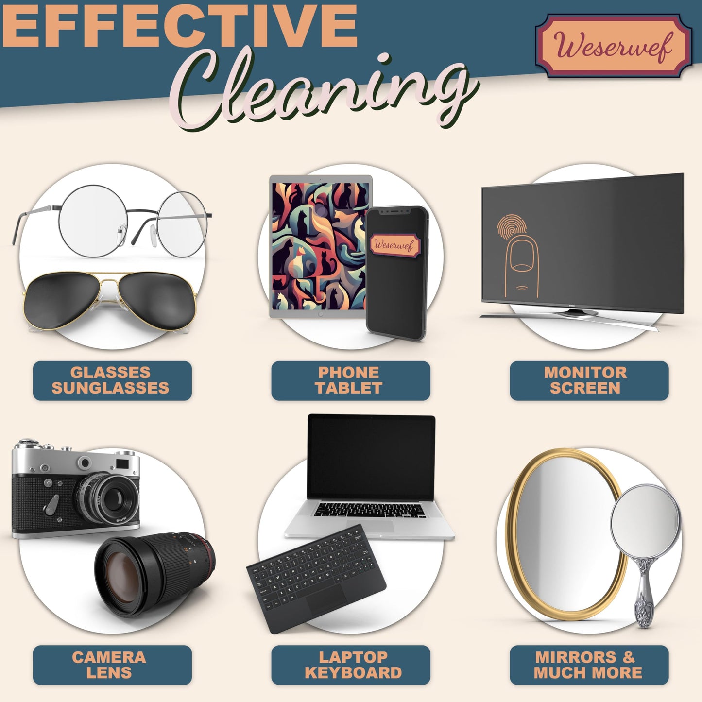 WESERWEF Design Microfiber Glasses Cleaning Cloth – 12x12, Ultra-Soft & Scratch-Free (Cats)