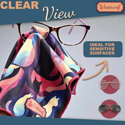 WESERWEF Design Microfiber Glasses Cleaning Cloth – 12x12, Ultra-Soft & Scratch-Free (Cats)