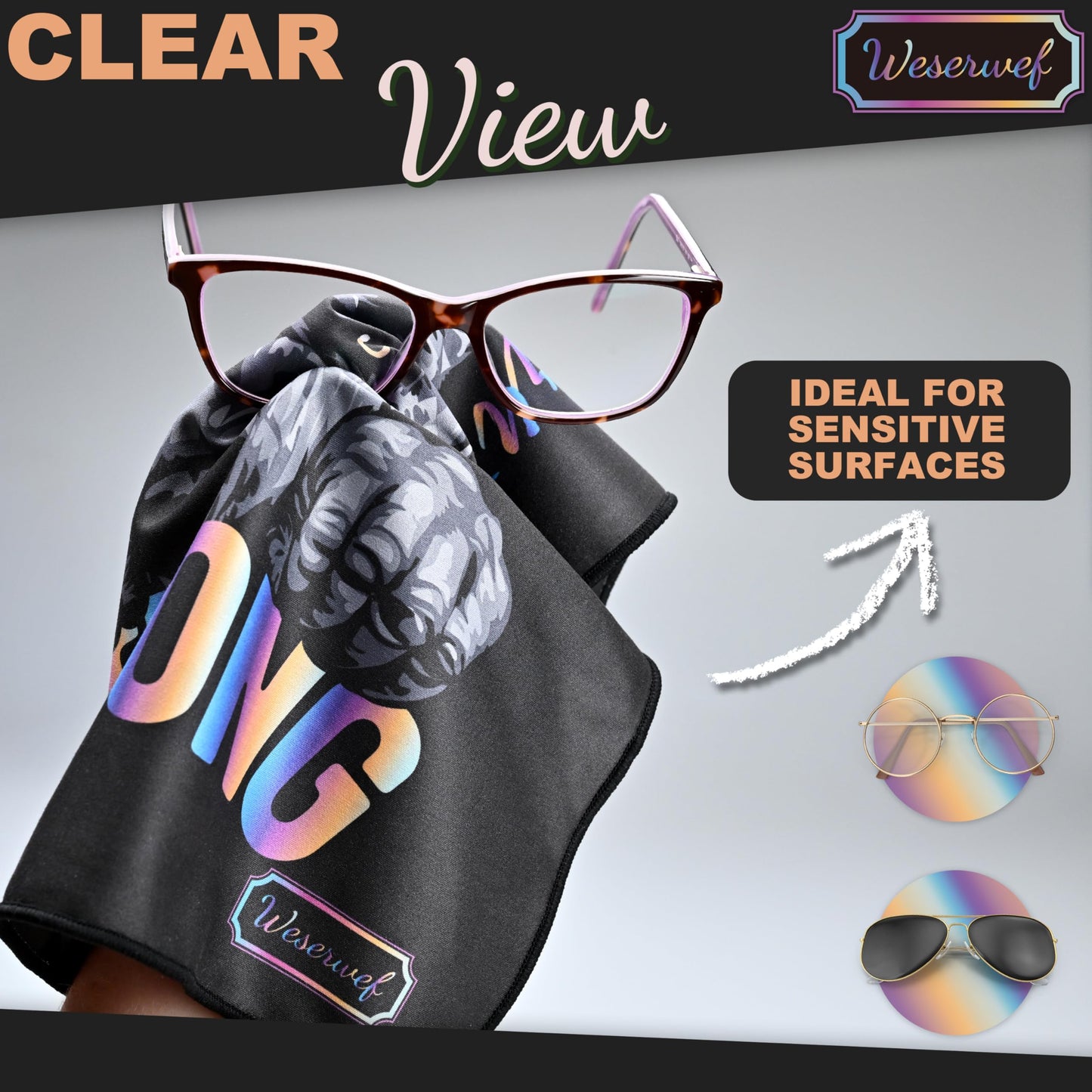 WESERWEF Design Microfiber Glasses Cleaning Cloth – 12x12, Ultra-Soft, Scratch-Free