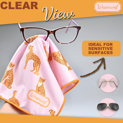 WESERWEF Design Microfiber Glasses Cleaning Cloth – 12x12 in | Ultra-Soft, Scratch-Free | Eyeglasses, Screens & Lenses | Leo Pink