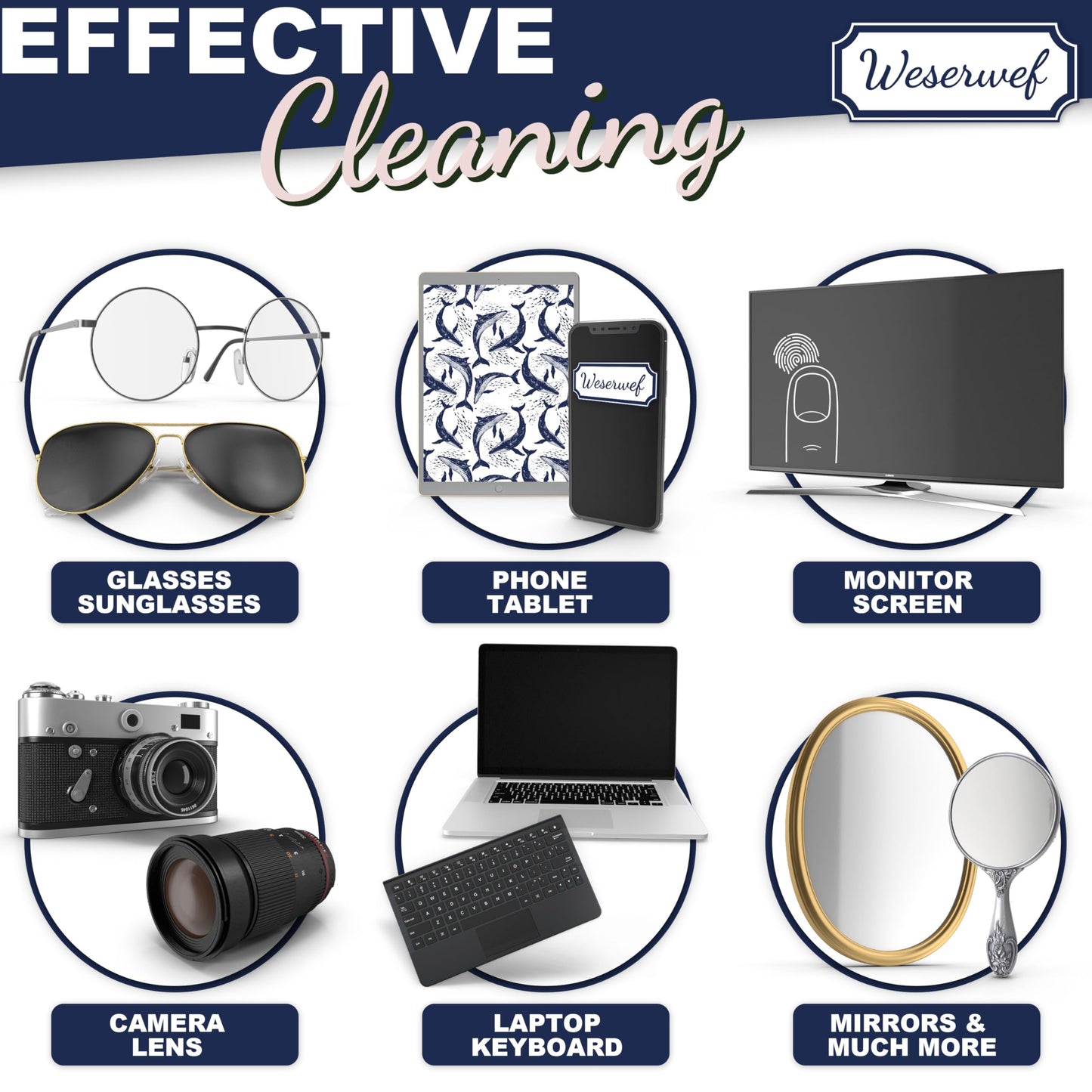 WESERWEF Design Microfiber Glasses Cleaning Cloth – 12 x 12 in Ultra-Soft & Scratch-Free (Whales)