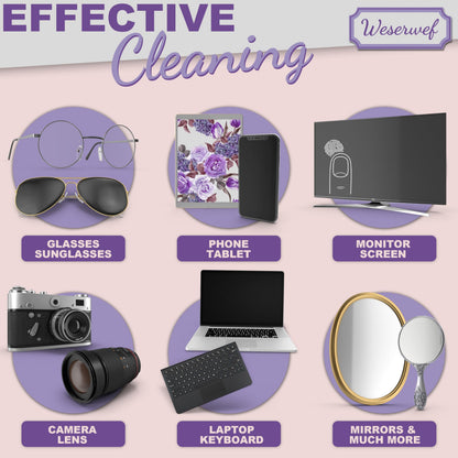 Weserwef Design Microfiber Glasses Cleaning Cloth – 12x12 in Rose & Lilac | Ultra-Soft, Scratch-Free