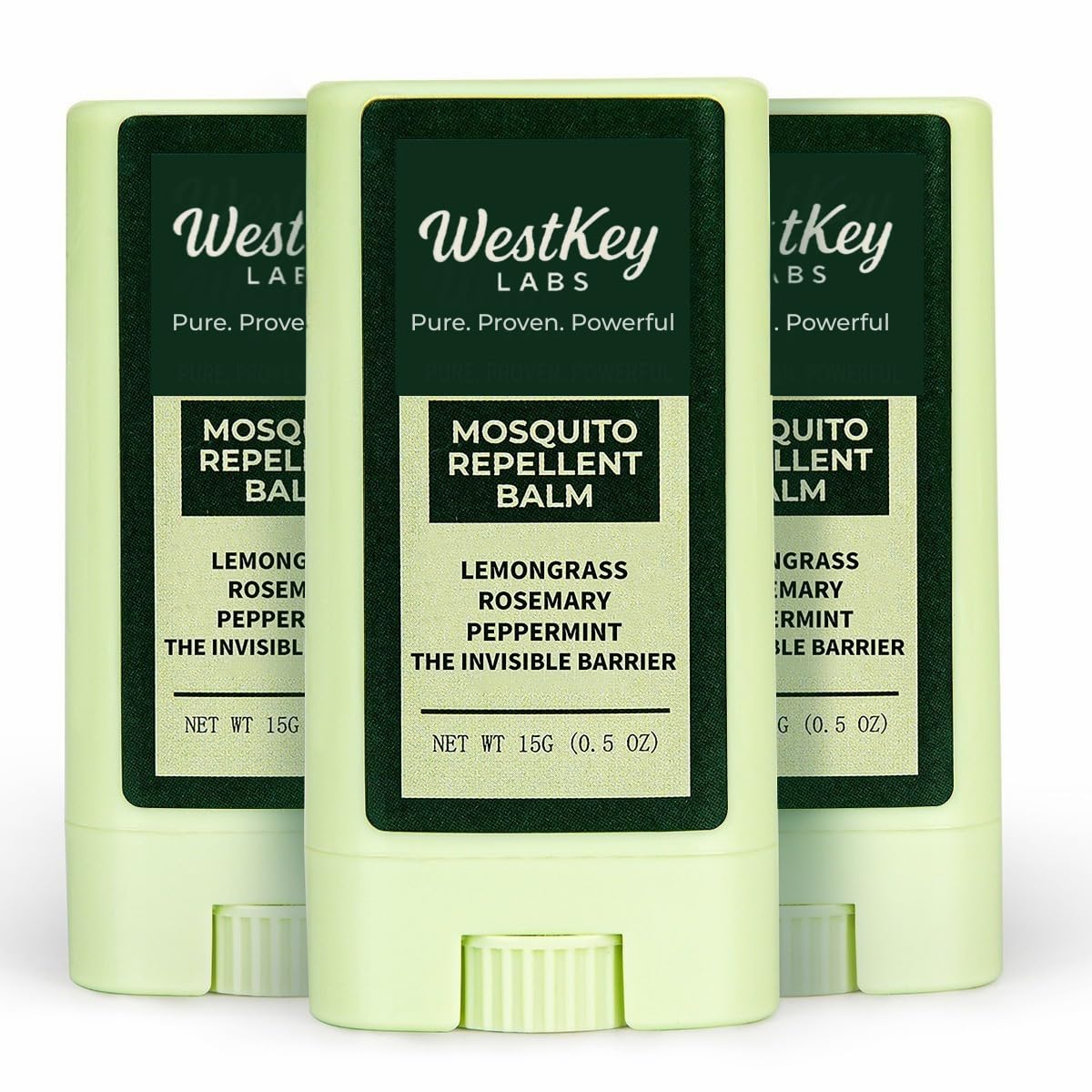 WestKey Labs Mosquito Repellent Balm Stick – 3-Pack (0.5oz Each) | DEET-Free Plant-Based Bug Repellent