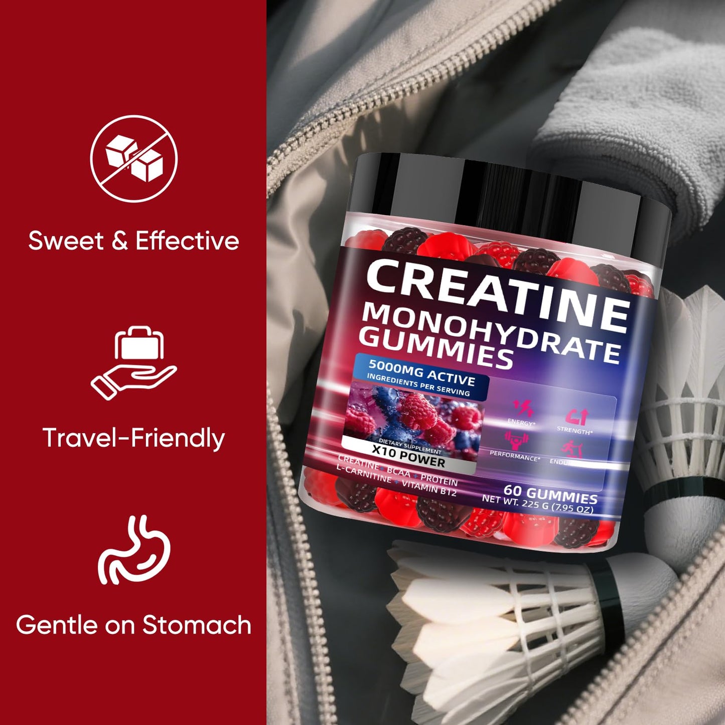 WEVYHFS SPORTS Creatine Gummies 5000mg - Sugar-Free Vegan with BCAA, L-Carnitine & B12