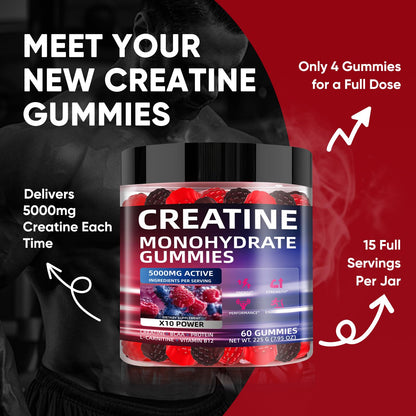 WEVYHFS SPORTS Creatine Gummies 5000mg – Sugar-Free Vegan, 60 Chews