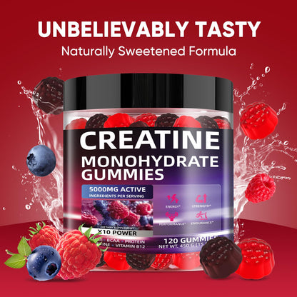 WEVYHFS SPORTS Creatine Gummies 5000mg – Sugar-Free Vegan with BCAA, L-Carnitine & B12 (120 Chews)
