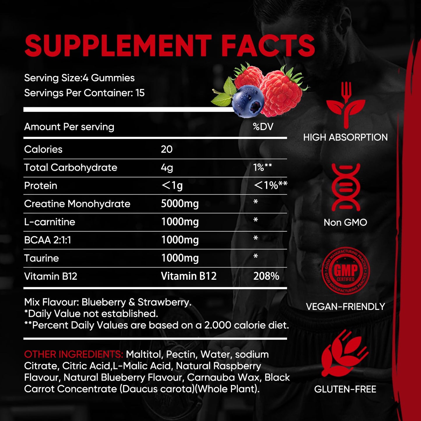 WEVYHFS SPORTS Creatine Gummies 5000mg – Sugar-Free Vegan, 60 Chews