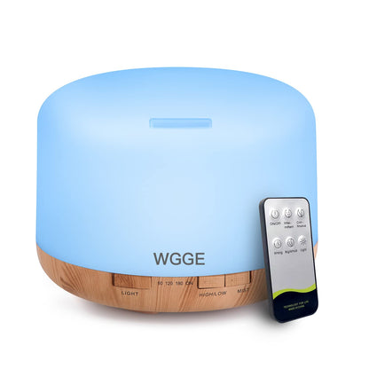 WGGE Essential Oil Diffuser 500ml – Premium Ultrasonic Vaporizer with Remote, 7 LED Colors, Timer & Auto-Off