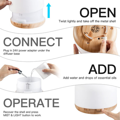 WGGE Essential Oil Diffuser 500ml – Premium Ultrasonic Vaporizer with Remote, 7 LED Colors, Timer & Auto-Off