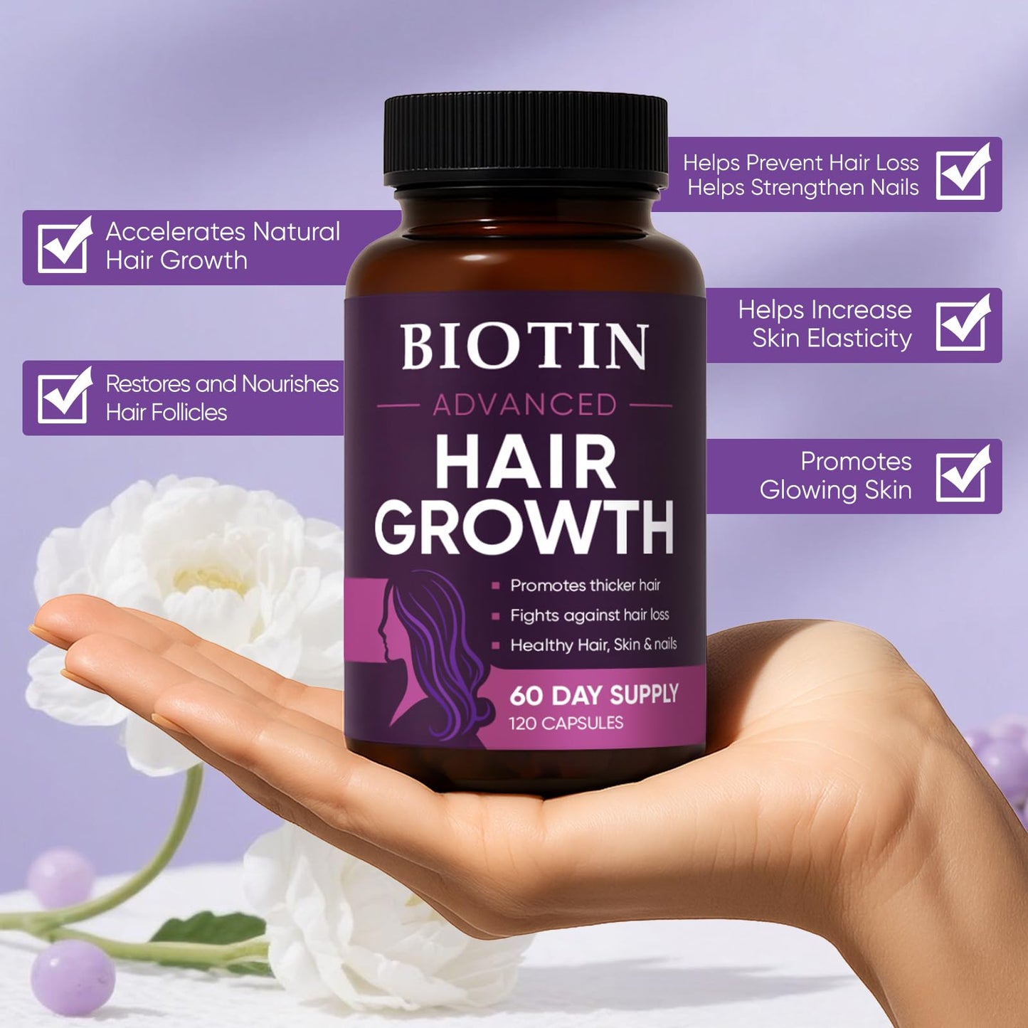 WGYPEU Hair Growth Vitamins | Biotin 10,000mcg, Collagen & Multivitamin