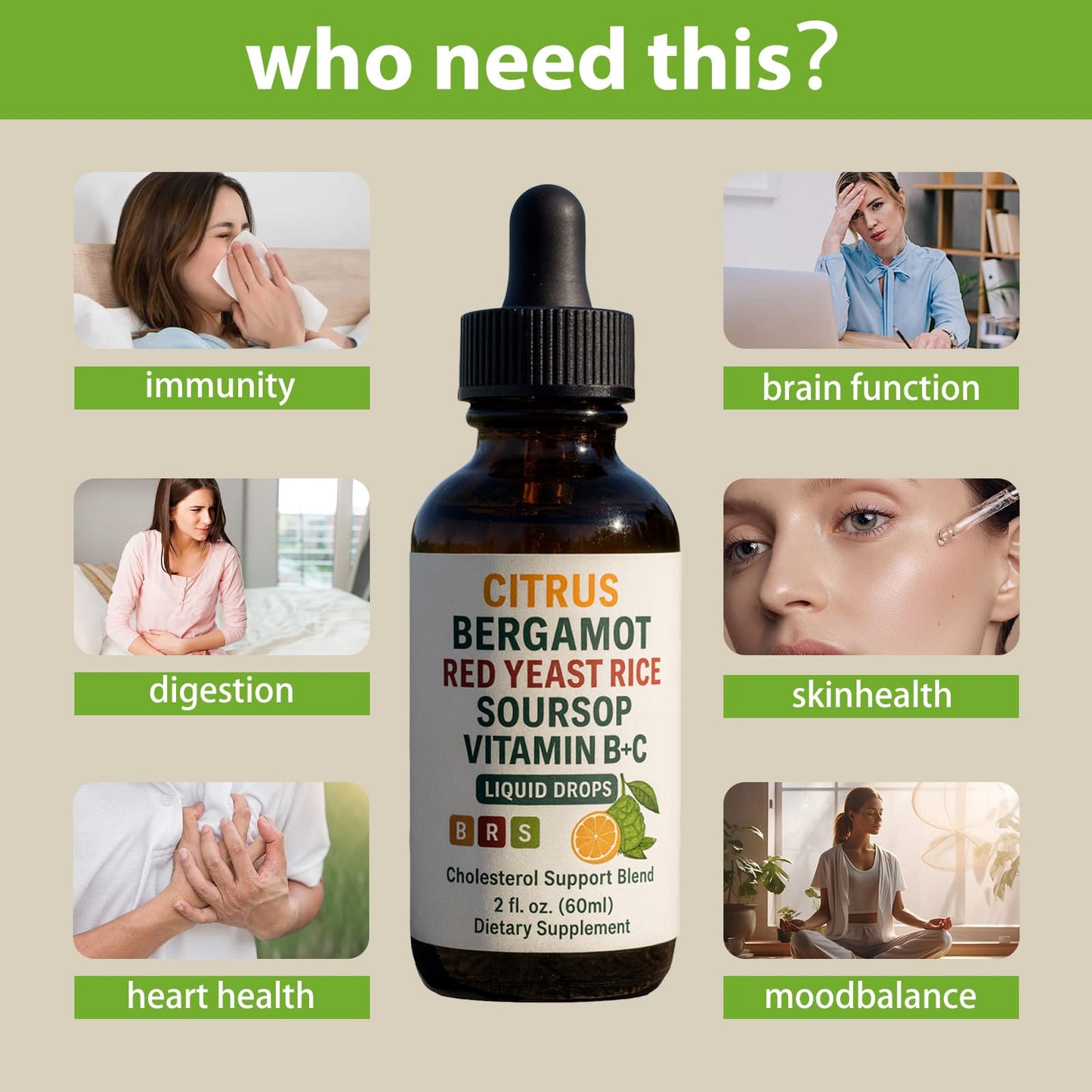 WHDEOW Citrus Bergamot Red Yeast Rice Drops - Heart & Immune Support