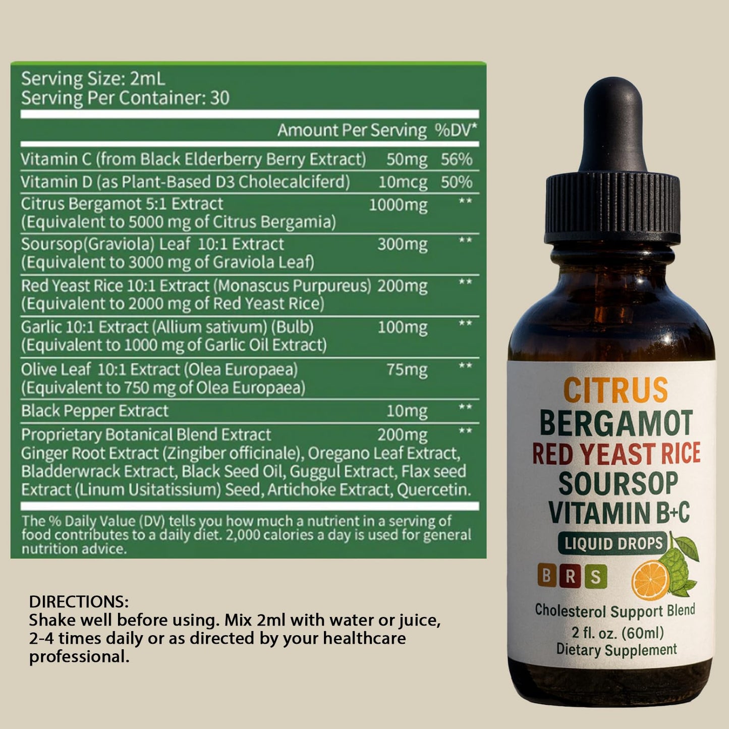 WHDEOW Citrus Bergamot Red Yeast Rice Drops - Heart & Immune Support