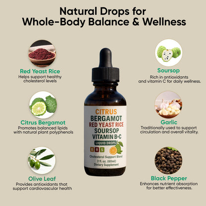 WHDEOW Citrus Bergamot Red Yeast Rice Drops - Heart & Immune Support