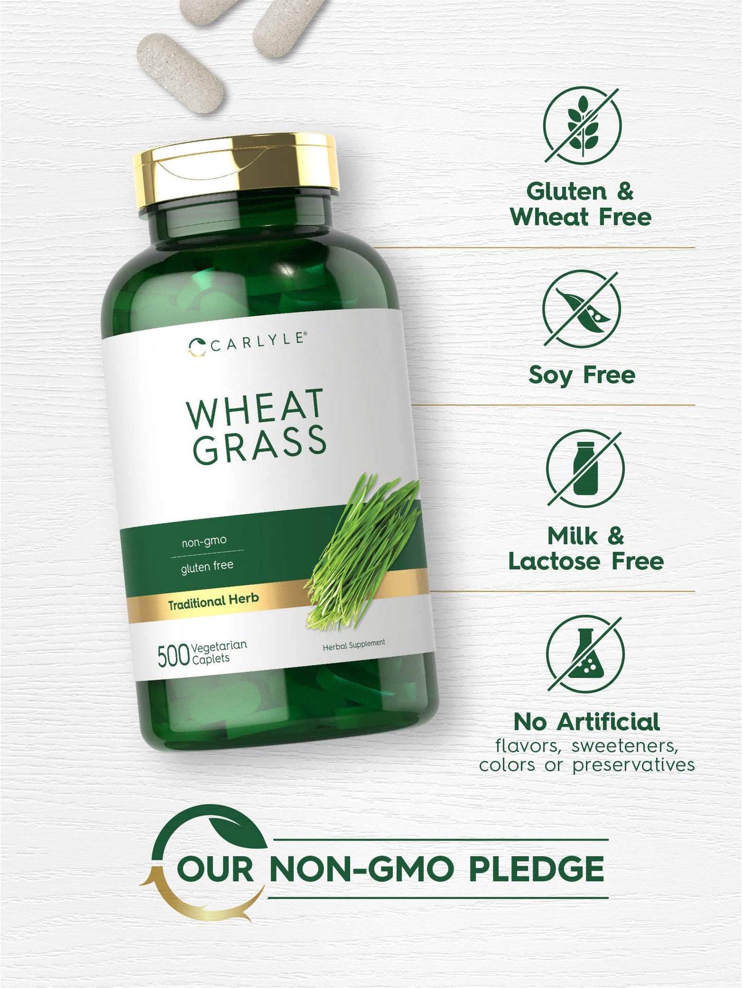 Carlyle Wheat Grass Supplement | 500 Vegetarian Caplets | Non-GMO, Gluten Free Superfood