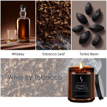 Whiskey & Tobacco Scented Candle – 7oz Soy Wax, Aromatherapy Gift