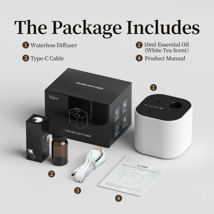 Waterless Portable Essential Oil Diffuser – Battery-Operated Mini Diffuser with 3 Mist Modes, 10ml Oil Included (White)