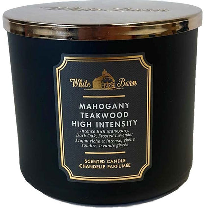 White Barn Candle Company Bath & Body Works 3-Wick Scented Candle with Essential Oils – 14.5 oz – Mahogany Teakwood (High Intensity – Black)