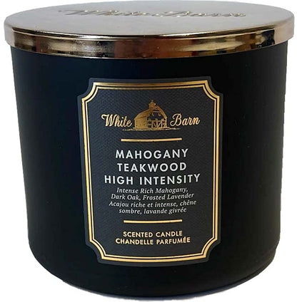 White Barn Candle Company Bath & Body Works 3-Wick Scented Candle with Essential Oils – 14.5 oz – Mahogany Teakwood (High Intensity – Black)