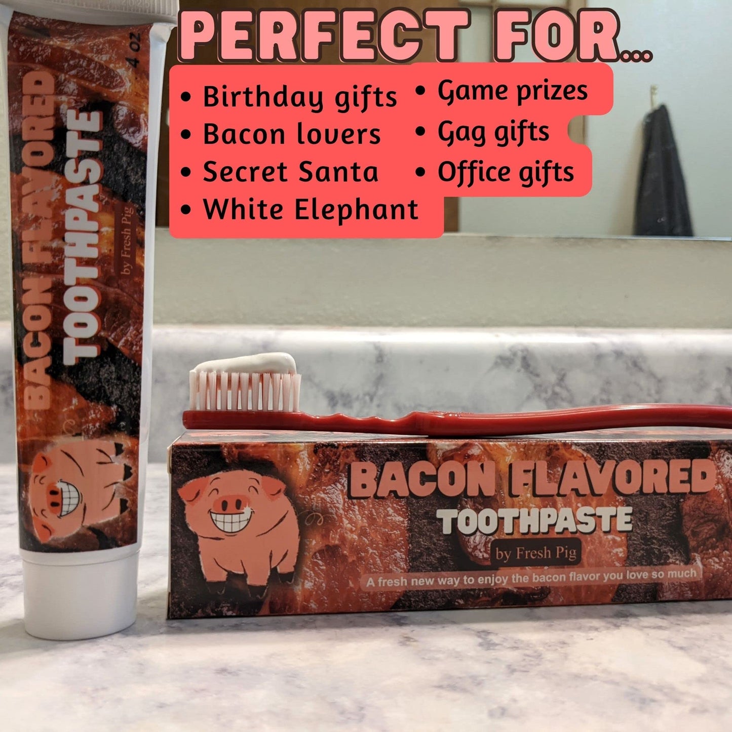Fresh Pig Bacon Toothpaste – Funny Gag Gift for Bacon Lovers (Fluoride Free)