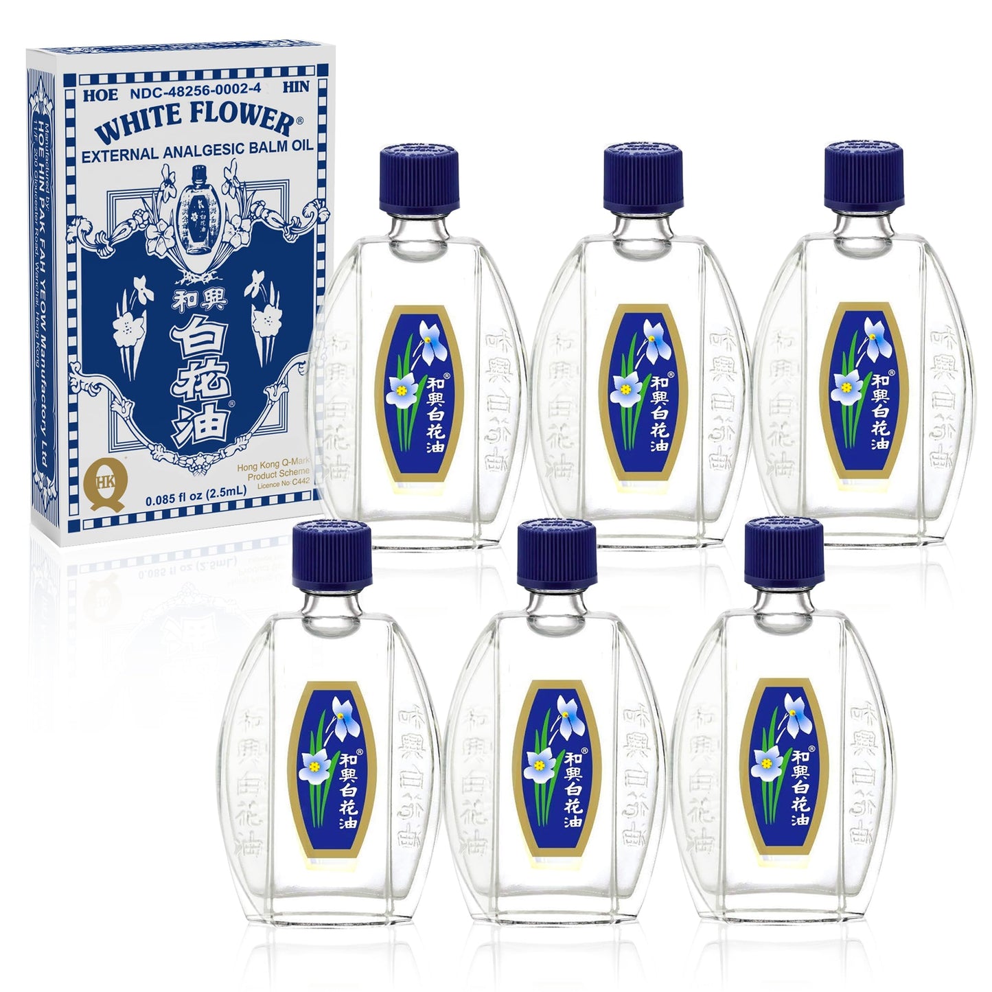 White Flower External Analgesic Balm Oil 2.5ml/0.085fl oz – Authentic US Import (6 Pack)