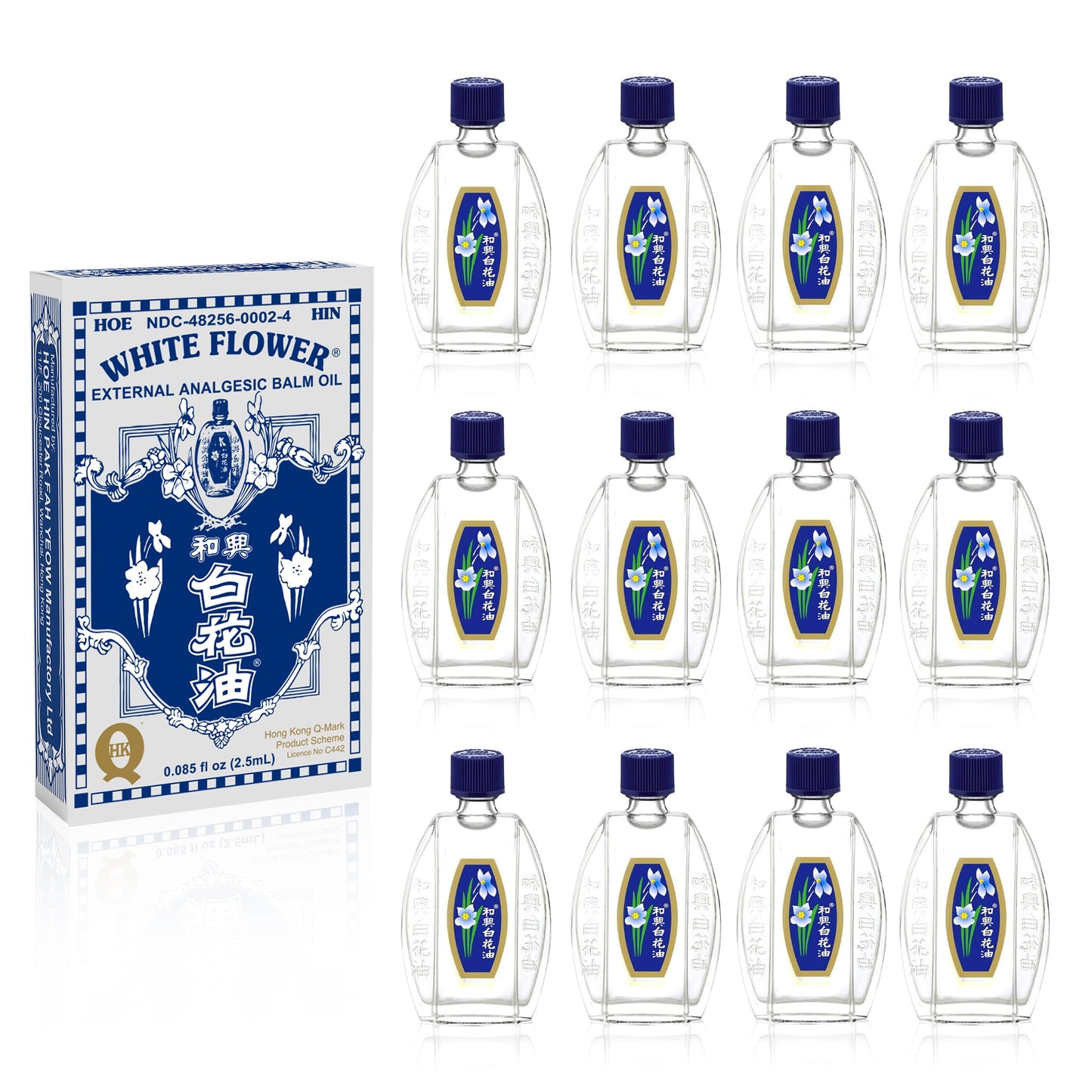 White Flower External Analgesic Balm Oil 2.5ml/0.085fl oz - Authentic US Import - 12 Packs