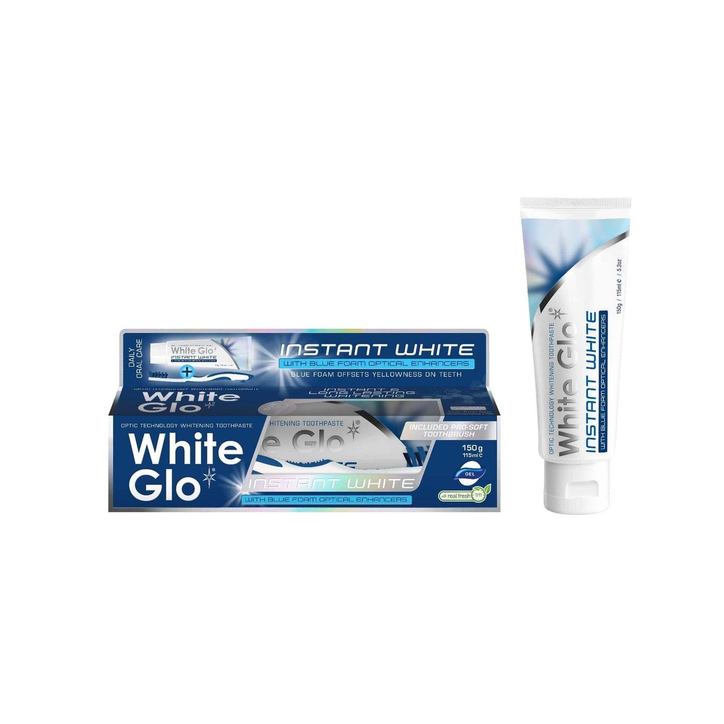 White Glo Instant White Optic Technology Toothpaste + Toothbrush – Instant Whitening