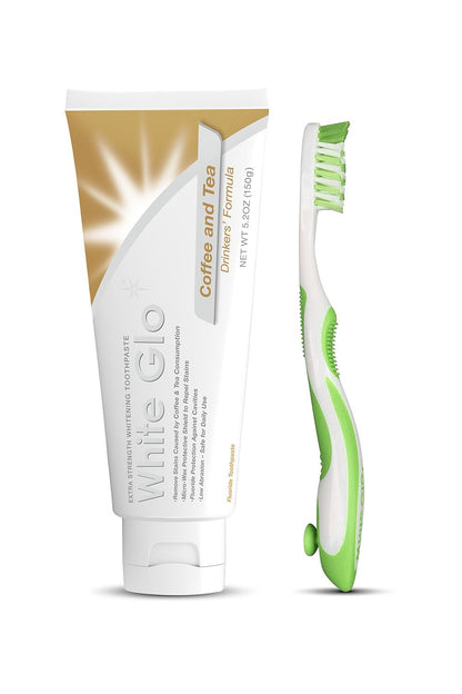 White Glo Coffee and Tea Drinkers Whitening Toothpaste + Bonus X Action Toothbrush | 5.2 oz