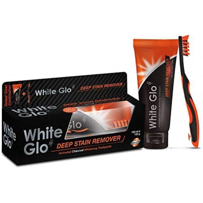 White Glo Deep Stain Remover Toothpaste + Charcoal Flosser Tips 5.2 oz