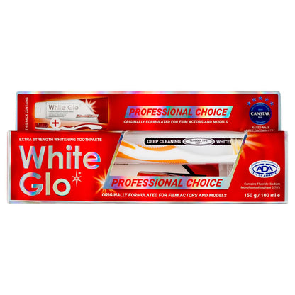 White Glo Professional Choice Teeth Whitening Toothpaste with Fluoride Protection Against Cavities, Highly Effective Whitening Formula, Low Abrasion, Developed for Actors, Actresses and Models, 5.3 oz