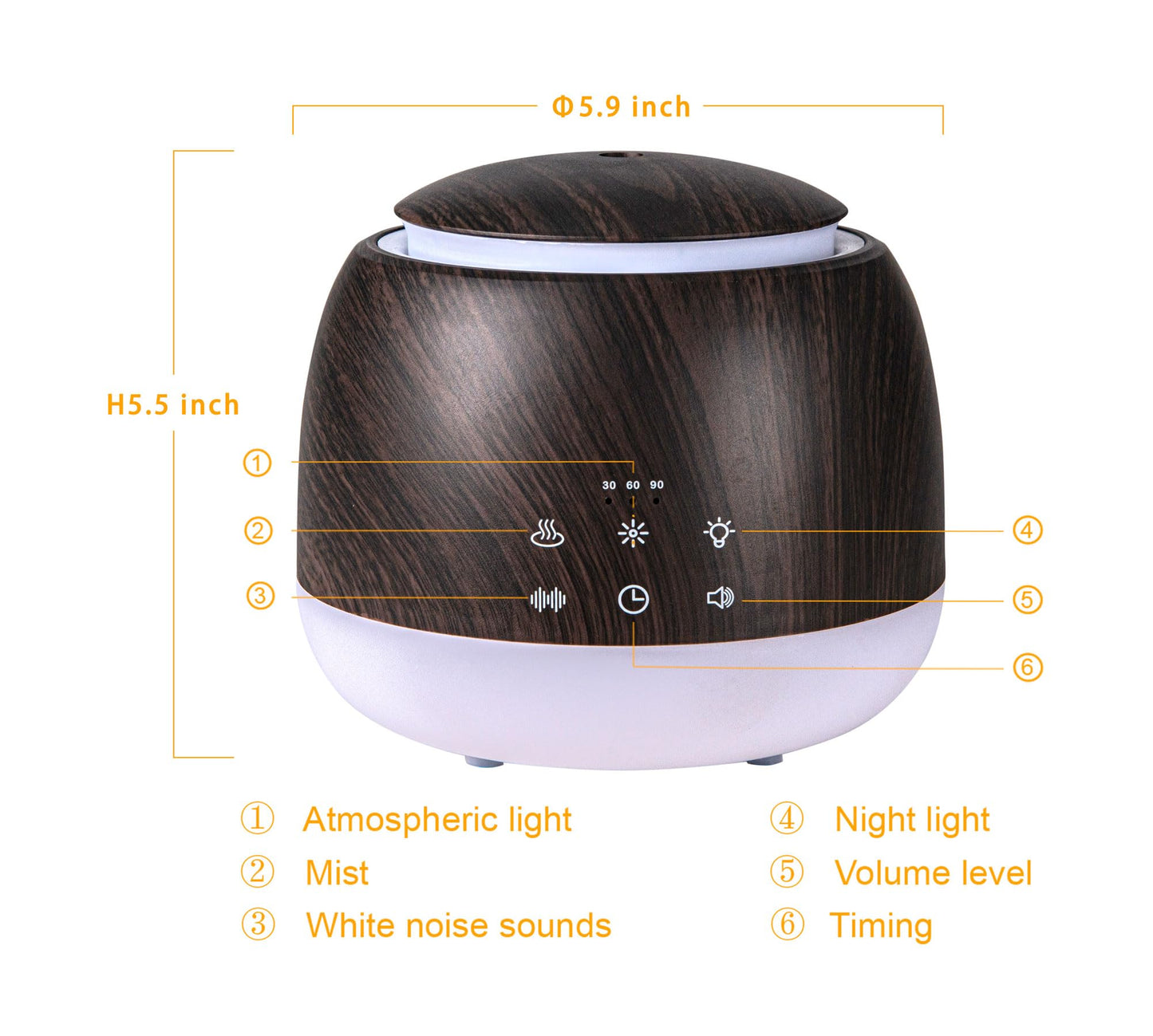 White Noise & Diffuser Sleep Sound Machine with Night Light - Deep Brown 300ml Diffuser