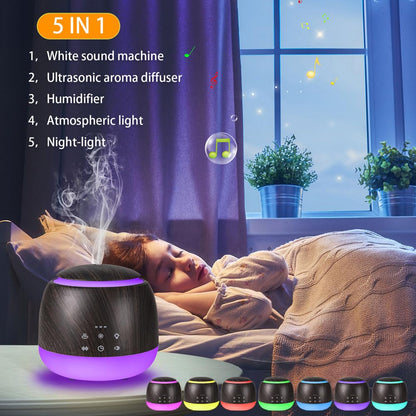 White Noise & Diffuser Sleep Sound Machine with Night Light - Deep Brown 300ml Diffuser