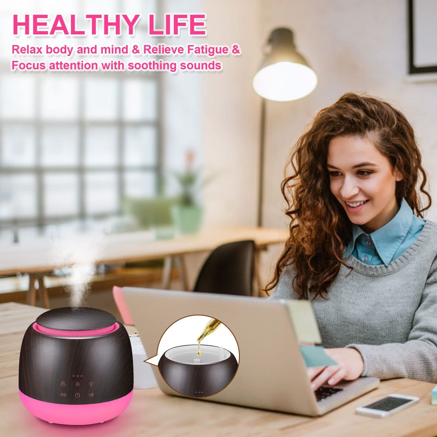 White Noise & Diffuser Sleep Sound Machine with Night Light - Deep Brown 300ml Diffuser