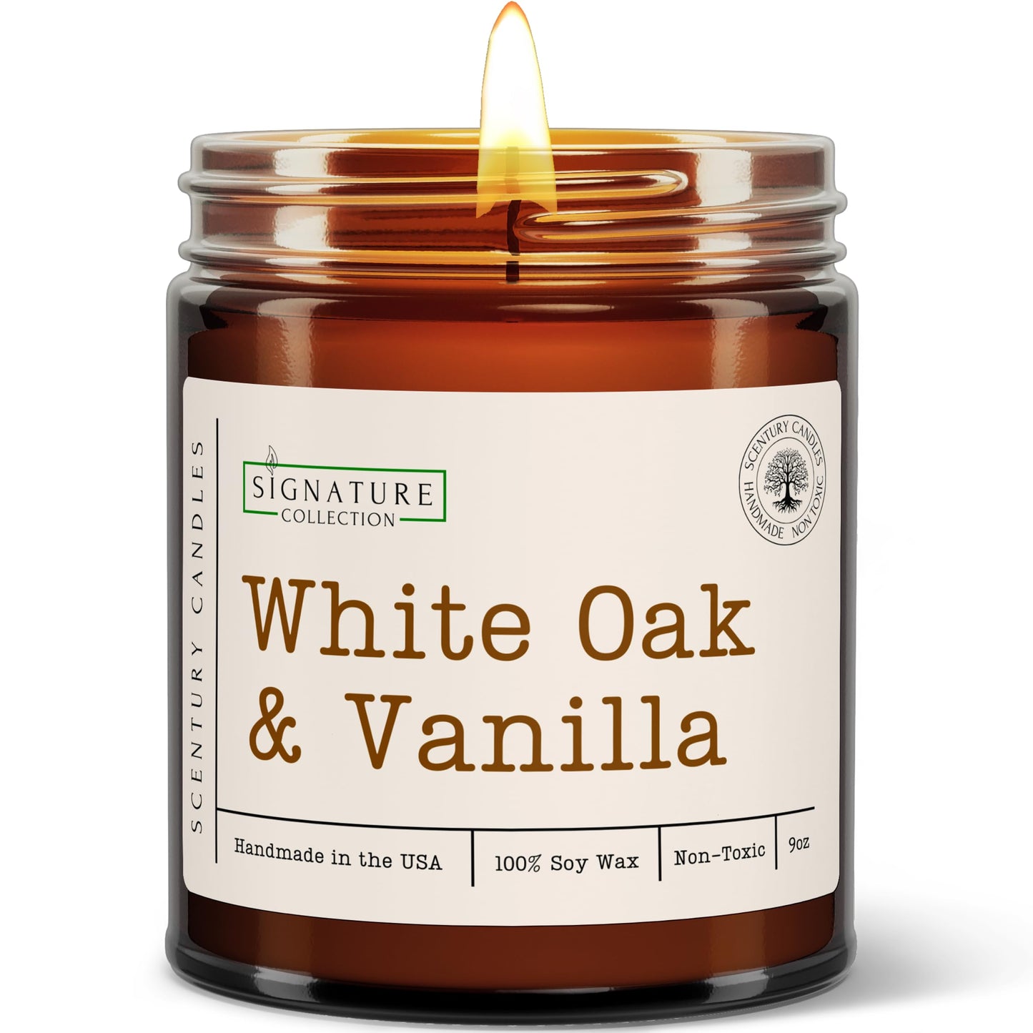 White Oak Vanilla Scented Candle | All Natural Soy Wax, Handmade in USA