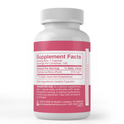 PURE ORIGINAL INGREDIENTS White Peony Capsules – 100 Count, Lab Verified