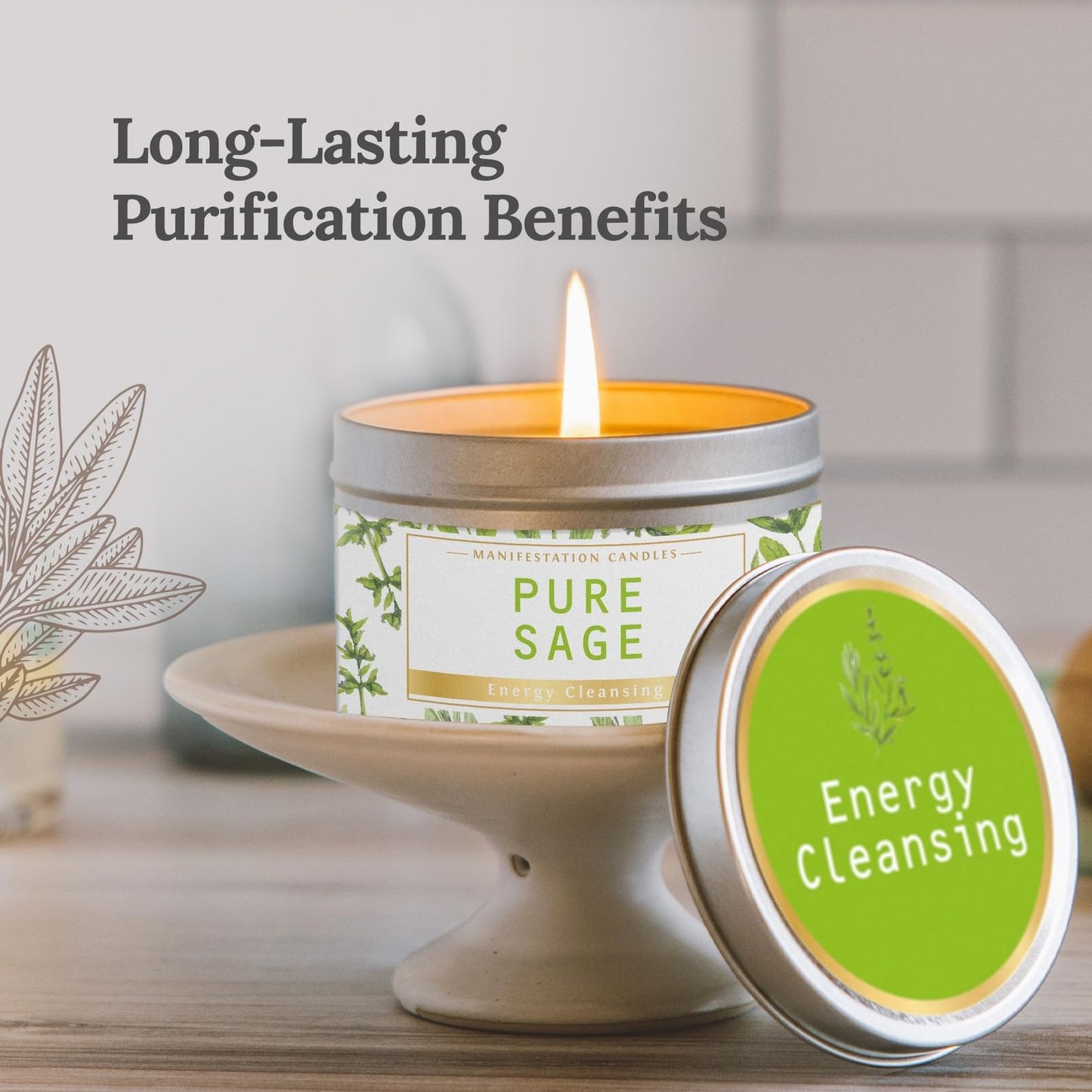 Magnificent White Sage Candle – 6 oz, 35h Burn, Pure Soy Wax