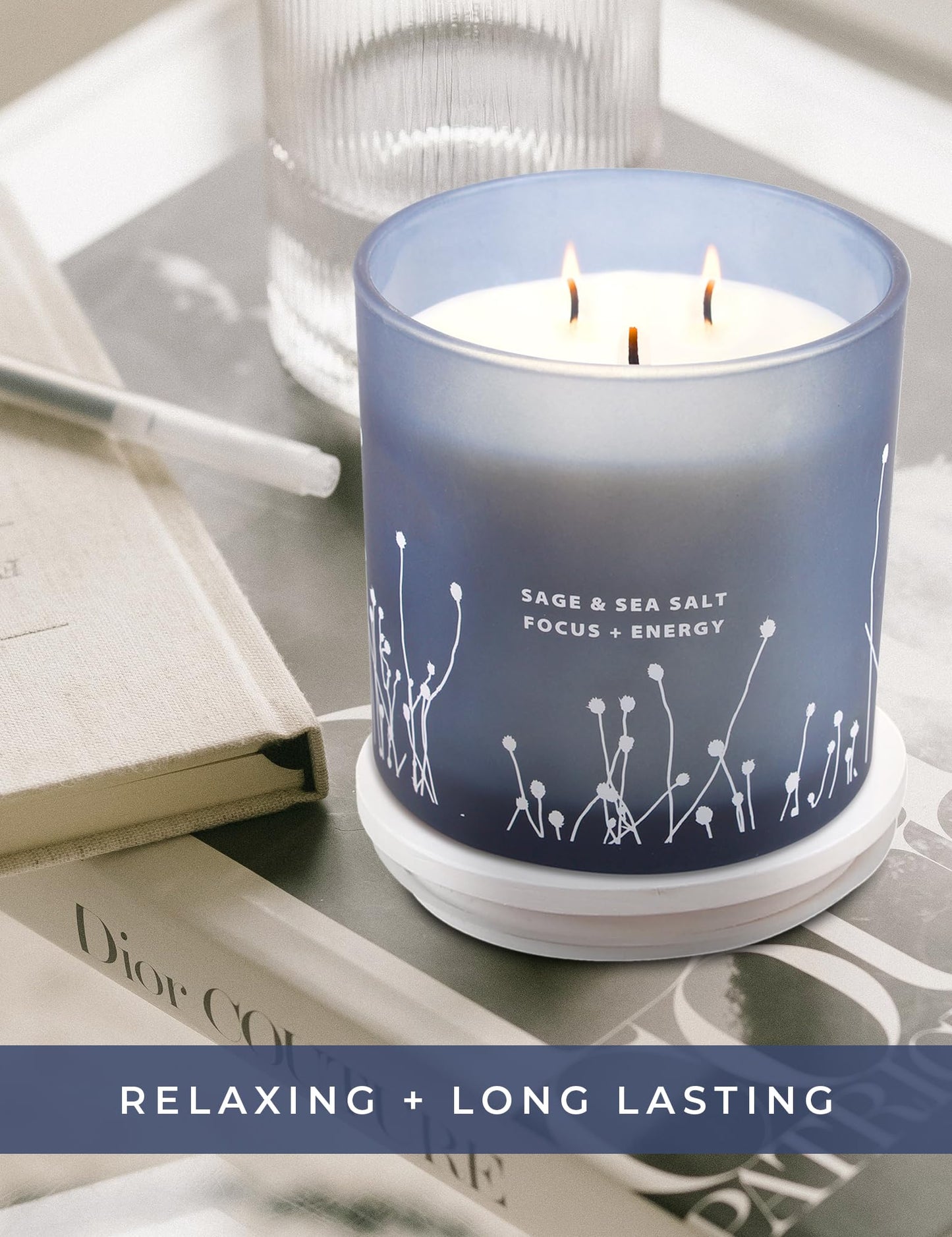 White Sage Sea Salt 3 Wick Candle – 14.5 oz Soy Candle for Cleansing & Aromatherapy