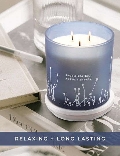 White Sage Sea Salt 3 Wick Candle – 14.5 oz Soy Candle for Cleansing & Aromatherapy