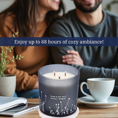 White Sage Sea Salt 3 Wick Candle – 14.5 oz Soy Candle for Cleansing & Aromatherapy