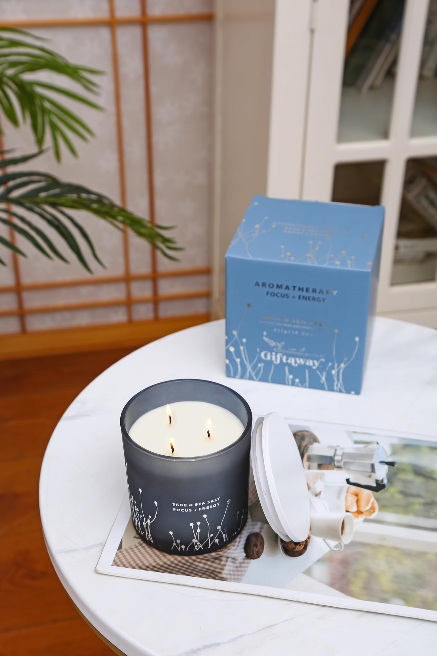 White Sage Sea Salt 3 Wick Candle – 14.5 oz Soy Candle for Cleansing & Aromatherapy