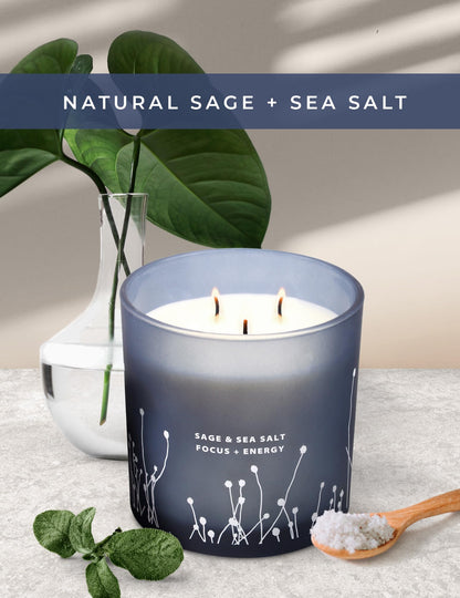 White Sage Sea Salt 3 Wick Candle – 14.5 oz Soy Candle for Cleansing & Aromatherapy