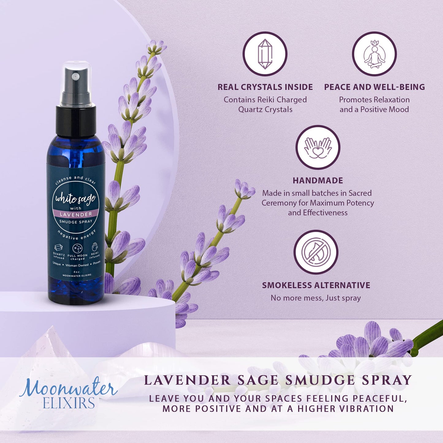 White Sage Smudge Spray for Spiritual Cleansing & Aura Protection – 2x 4oz | Moonwater Elixirs