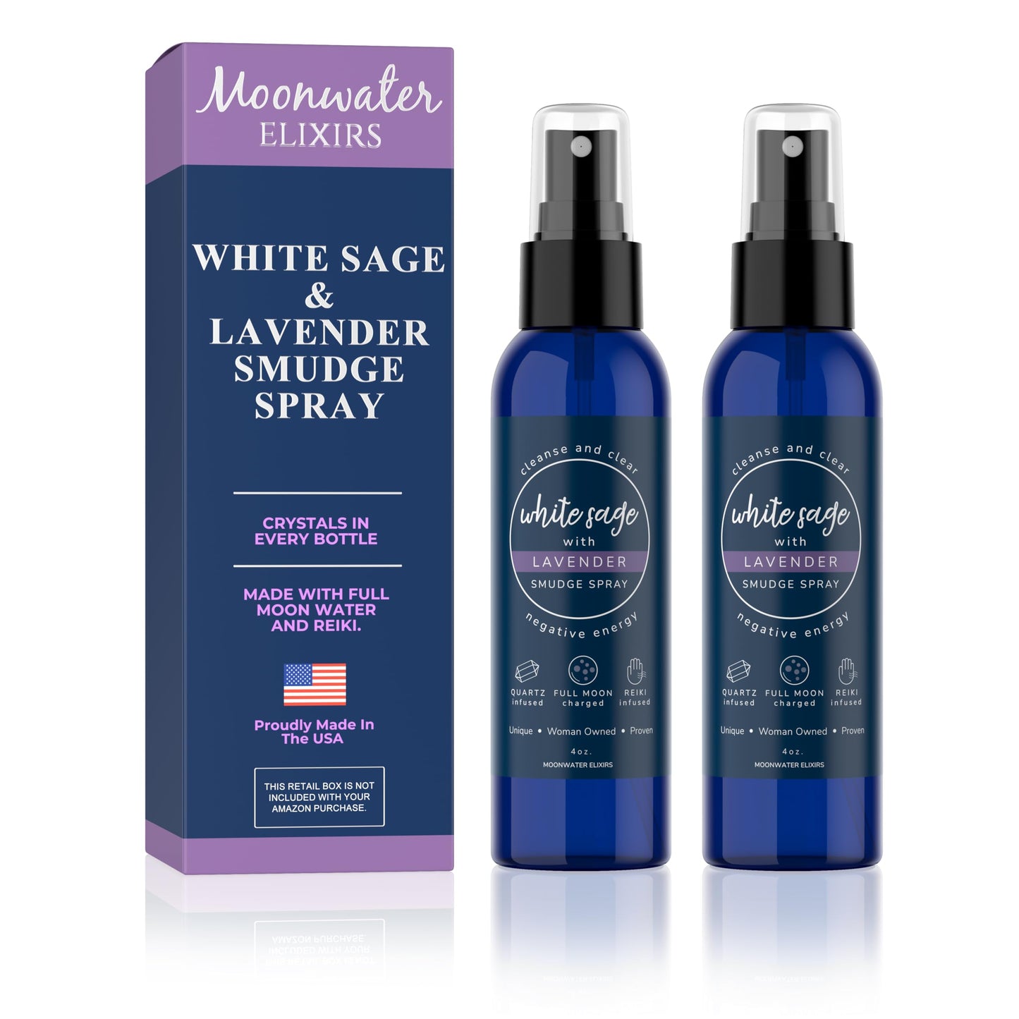 White Sage Smudge Spray for Spiritual Cleansing & Aura Protection – 2x 4oz | Moonwater Elixirs