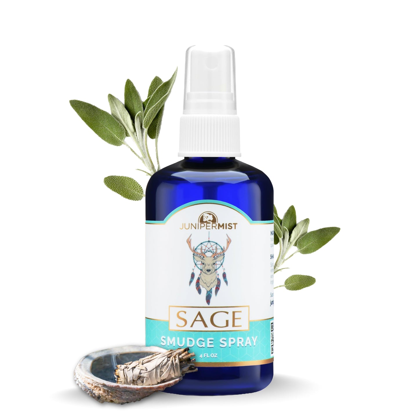 White Sage Smudge Spray (4oz) - Cleanse & Protect - Smokeless Sage Mist with Real Quartz - Made in USA