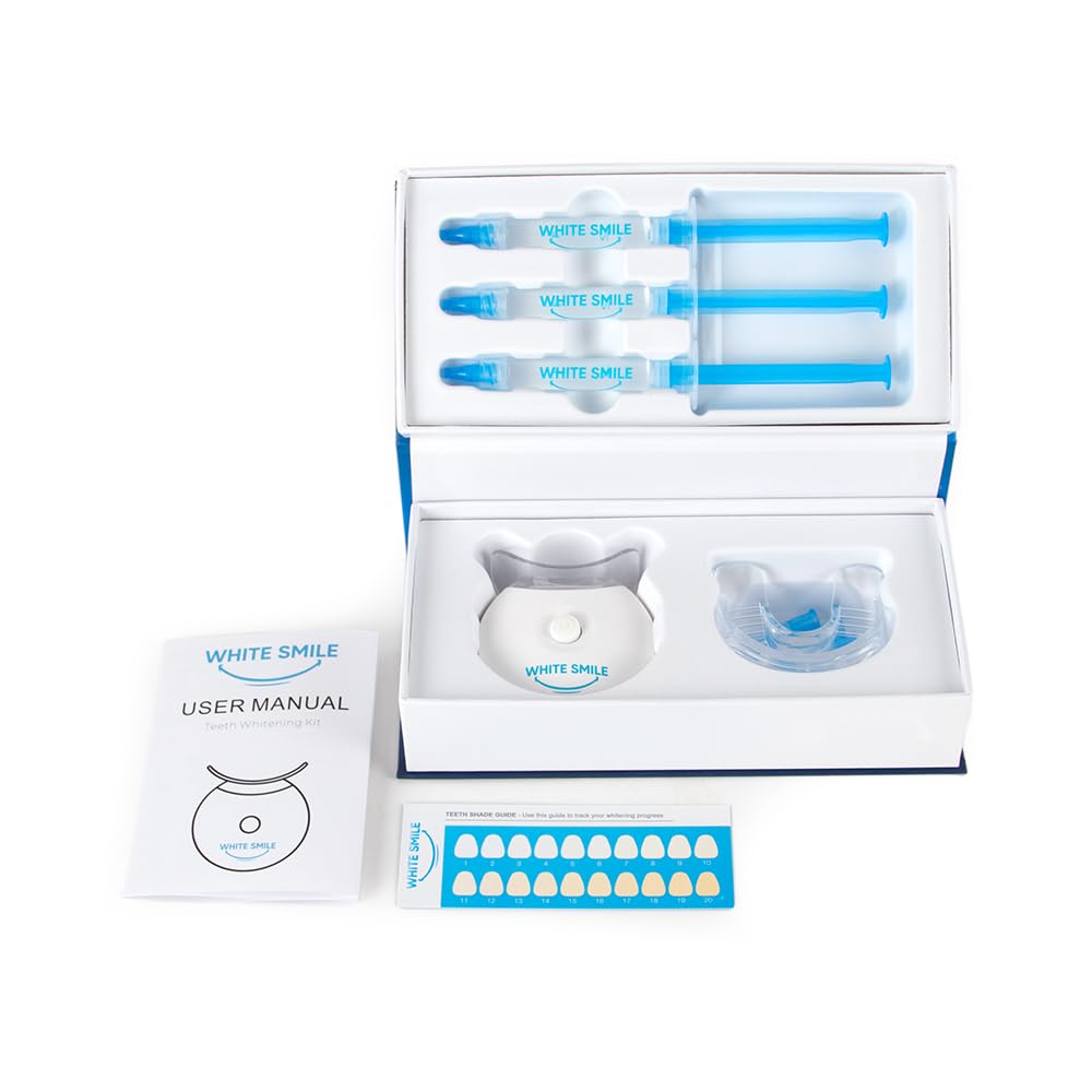 WHITE SMILE Teeth Whitening Kit – LED Light System, 35% Carbamide Peroxide, 3 Gel Syringes